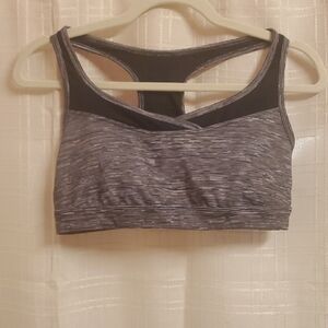 Tek Gear Sports Bra Women's Size Large BLACK GREY MEDIUM IMPACT BUILT IN BRA